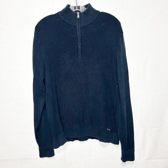 Michael Kors Navy Ribbed Mock Neck Long Sleeve 1/4 Zip Pullover Sweater Sz M - Picture 1 of 5